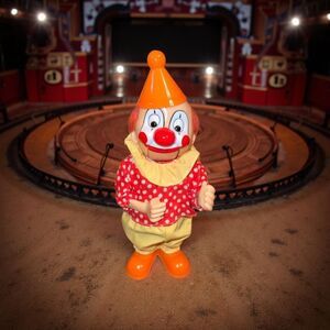 Vintage Plastic Money Wish Pot Belly Clown Movable Hands & Mouth Bank